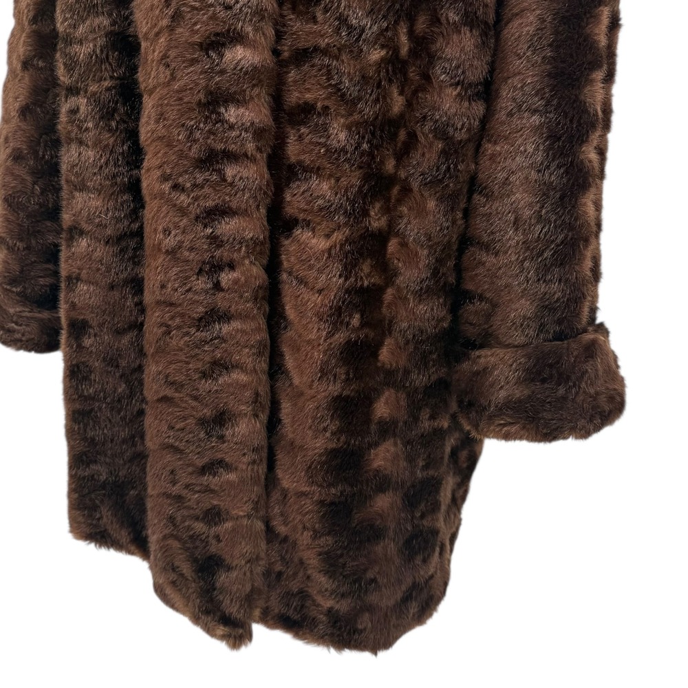 Vintage Dennis Basso Brown Faux Fur Coat Lapel Collar Winter Womens size M‎ - Picture 5 of 16